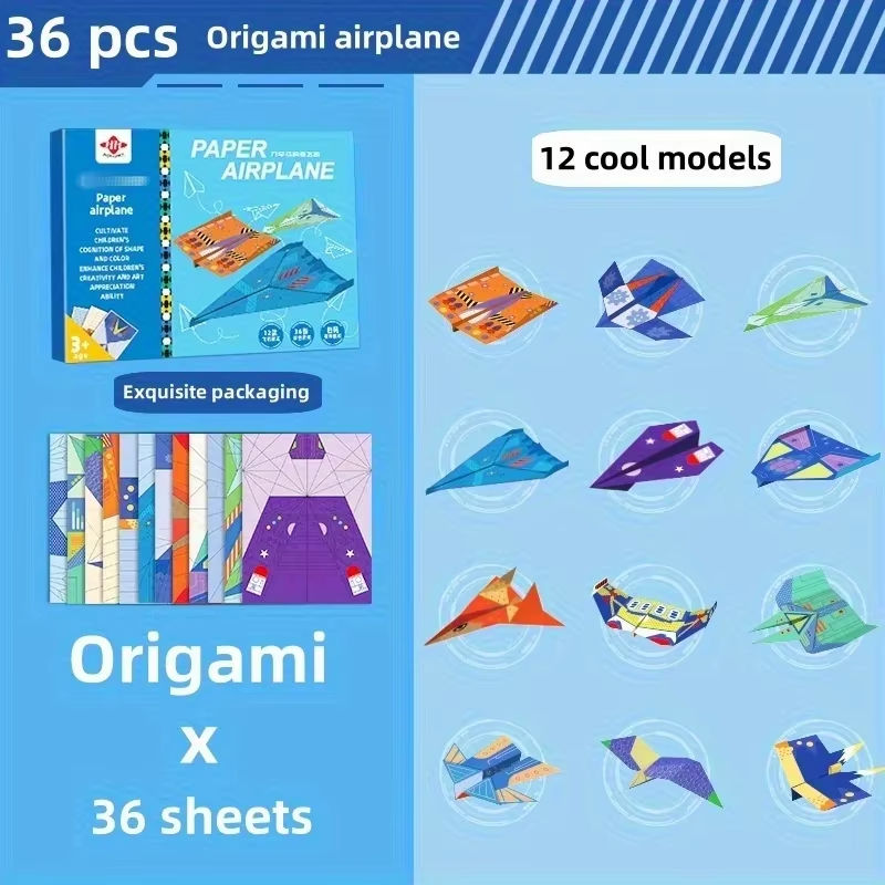 36-Piece Handcrafted Creative Paper Airplane Origami Kit – 3D Educational DIY Folding Set for Kids